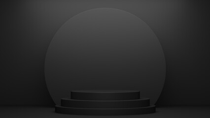 black Empty podium Blank product shelf standing backdrop. 3D rendering.