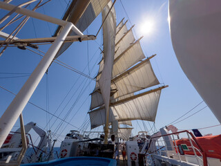 On board a large sailing ship.