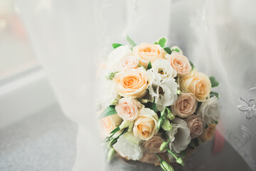 Wonderful luxury wedding bouquet of different flowers