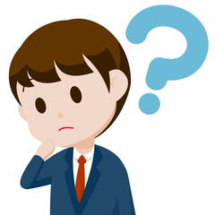 シンプルな主線なしのイラスト / 疑問に思うスーツの男性