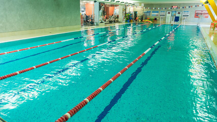 Swimming pool with hand rails at the leisure center