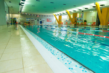 Swimming pool with hand rails at the leisure center
