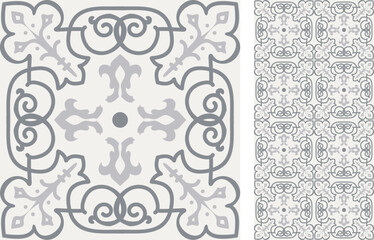 Seamless Azulejo tile. Portuguese and Spain decor. Ceramic tile. Seamless Floral pattern. Vector hand drawn illustration, typical portuguese and spanish tile