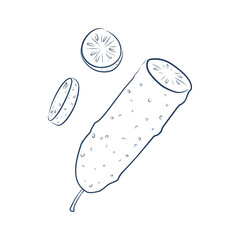 Continuous line drawing of sliced cucumber pickles. One line art concept of fresh food fruit and vegetable. Vector illustration