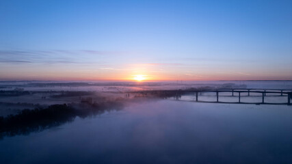 fog over the Aquitaine region, sunrise