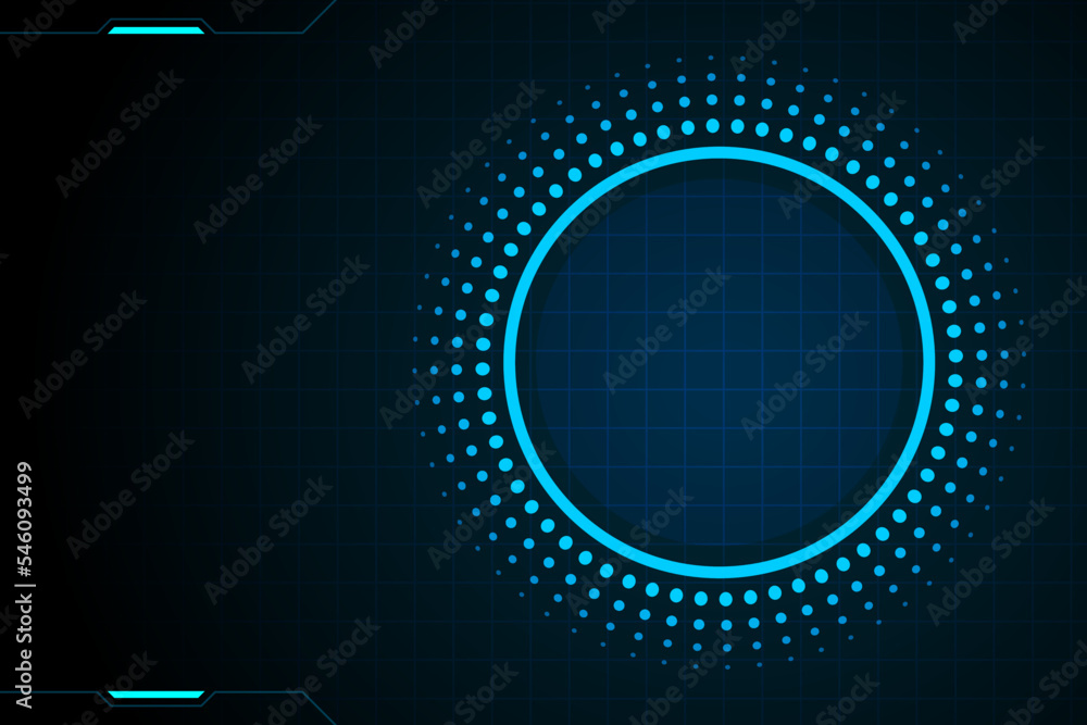 Poster blue circle frame hud on abstract technology background design .
