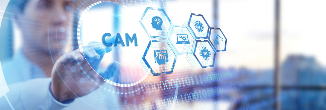 CAM Computer-aided manufacturing industrial technology automation concept.