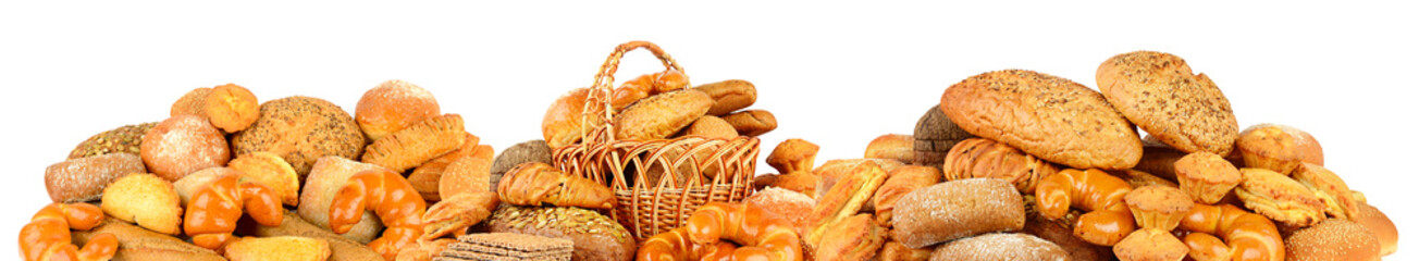Panoramic photo bread products and variety buns isolated on white - 546094833