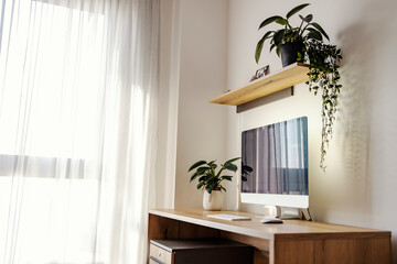 A modern, minimalistic bright home office.