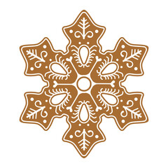 Gingerbread snowflake with icing decoration. Vector illustration