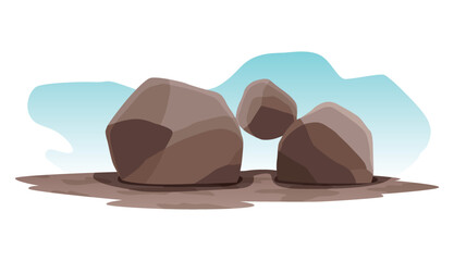 Boulder rock stone. Debris of the mountain. Cartoon stone and elements for game in flat style on color background. Flagstone rocky vector illustration