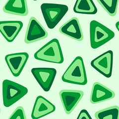 Seamless square image with green hues triangles pattern on light green background. Vector design.