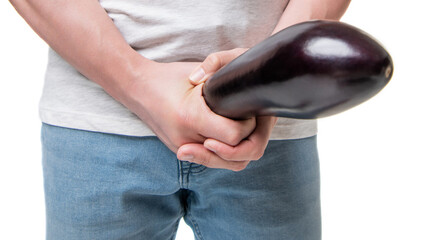 eggplant erotic food imitating potency isolated on white background. masturbation