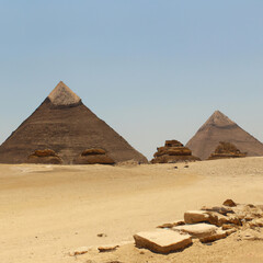 A complex of pyramids in desert sand type in Greater Cairo, Egypt