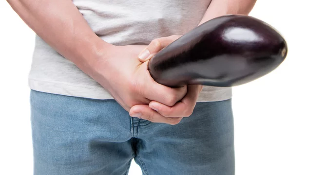 eggplant erotic food imitating potency isolated on white background. masturbation