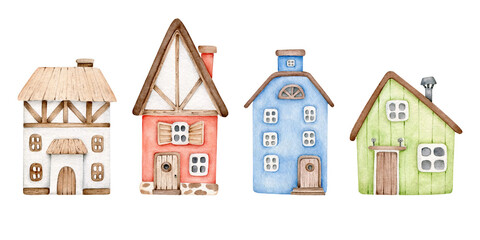 house.watercolor houses set