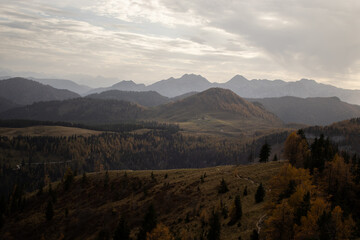 Sunset over mountains in autumn