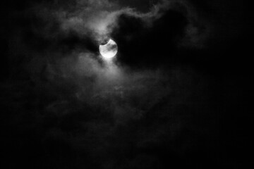 Partial solar eclipse with cloudy sky