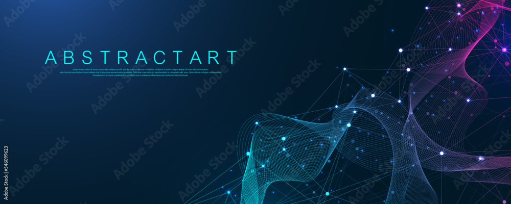 Fototapete Global network connection concept. Big data visualization. Social network communication in the global computer networks. Internet technology. Business. Science. Vector illustration