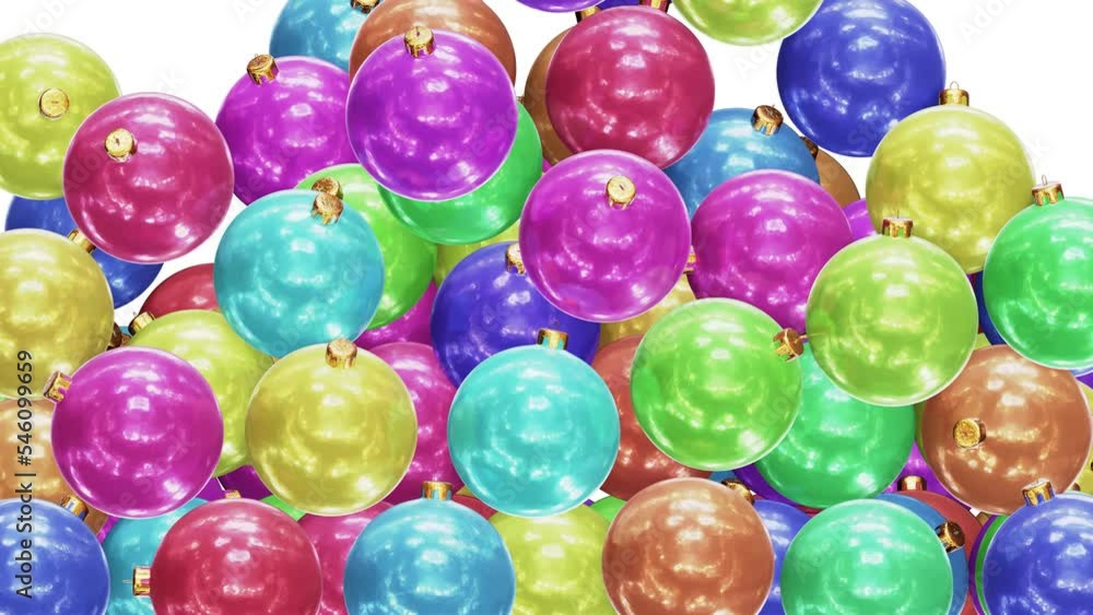 Aufkleber realistic 3d animation of the colorful pearly christmas baubles falling from the top filling up the 