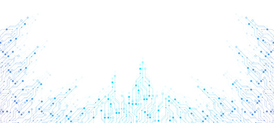 Quantum computer technologies concept. Futuristic blue circuit board background vector. Modern technology circuit board texture background design. Waves flow. Quantum explosion technology.