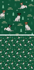 Seamless Jack Russell dog pattern, holiday texture. Square format, t-shirt, poster, packaging, textile, textile, fabric, decoration, wrapping paper. Trendy hand-drawn dogs wallpaper.Holiday background