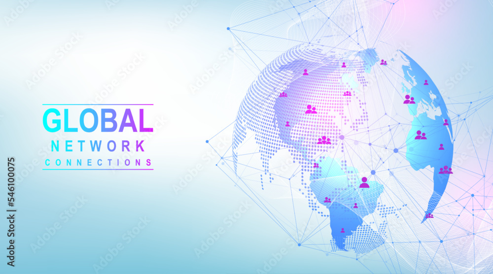 Aufkleber Global network connection concept. Big data visualization. Social network communication in the global computer networks. Internet technology. Business. Science. Vector illustration