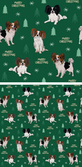 Seamless Papillon dog pattern, holiday texture. Square format, t-shirt, poster, packaging, textile, textile, fabric, decoration, wrapping paper. Trendy hand-drawn dogs wallpaper. Holiday background.