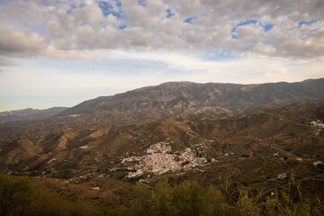 The town of Arenas is made up of traditional Spanish houses in the mountains of Andalusia above Malaga on the south coast
