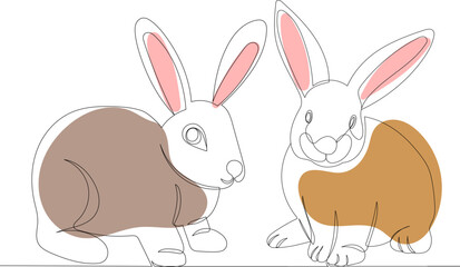 cute rabbits continuous line drawing, vector