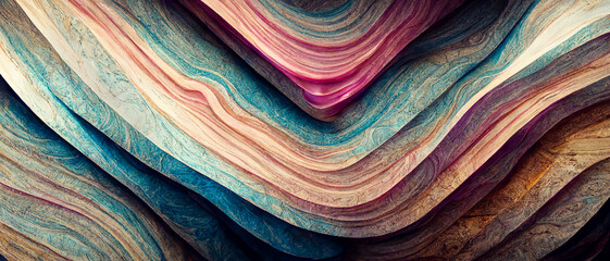 Abstract marble waves. Colorful art landscape with marble waves and shapes. Background illustration. Digital art image.