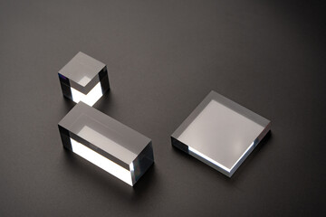 Mockup empty glass geometric cubes stage for product presentation.