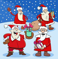 cartoon Santa Clauses characters on Christmas time