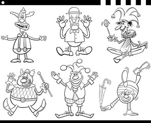 cartoon clowns comic characters set coloring page