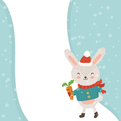 Obraz na płótnie Canvas Cartoon illustration for holiday theme with happy bunny.Greeting card for Merry Christmas and Happy New Year. Art for children postcards, banners,clothes and web site.Vector illustration.