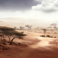 sand dunes and trees.  namibia sketch generated art