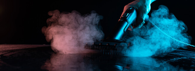 Steam clean brush tool for cleaning. Clean steam concept