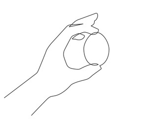 Continuous one line drawing of male hand holding egg. Vector illustration.