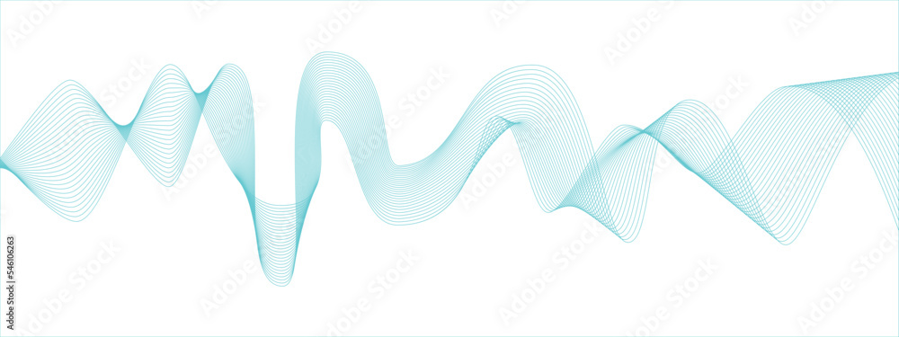 Poster creative wave of blue lines on a background. curved smooth sound stream or dna. abstract design. vec
