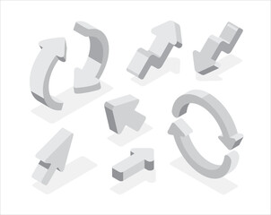 Set of arrows, click pointers, cursors. Flat, 3d, vector, isometric, cartoon style illustration isolated on white background