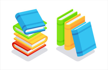 Piles of colorful books. Flat, 3d, vector, isometric, cartoon style illustration isolated on white background