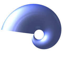 Abstract curl 3d element. Metallic blue on a white isolated background