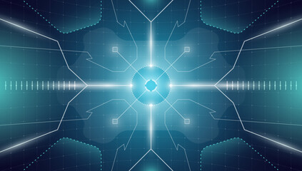 VR HUD technology head up display target. Digital futuristic virtual reality interface cyberpunk hi tech visor screen. FUI GUI UI spaceship cockpit dashboard panel glow design. Vector eps template