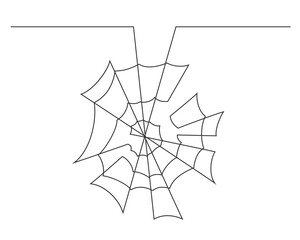 Continuous line drawing of spider web. Vector illustration.