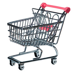 Metal shopping basket to be pushed in front of you in the store.