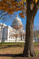 Morning light on the Wisconsin state capitol building  in late fall.  Madison, Wisconsin, USA.