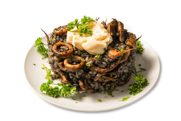 Arroz negro con calamares y alioli