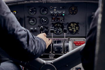 plane meters of a bushplane in alaska taken in an old school plane that is quite modern cockpit dashboard meter