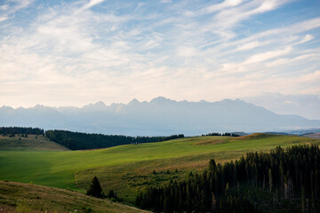 High Tatras from Panska Hola, Low Tatras National Park Slovakia.Green meadows and mountains in the background. © Filip