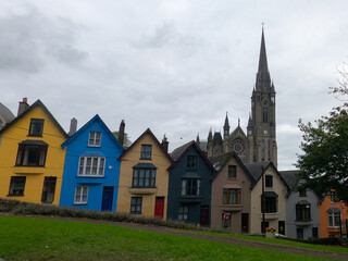 Fototapeta na wymiar view of Cobh Cathedral, County Cork, Ireland, on a cloudy day